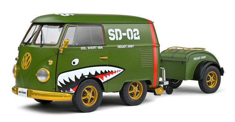 VW T1 Kool Kombi + aanhanger '50, groen 1:18