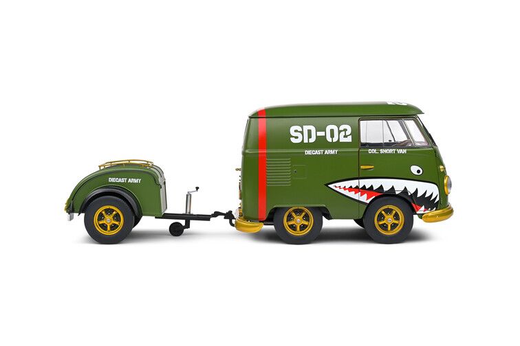 VW T1 Kool Kombi + aanhanger '50, groen 1:18