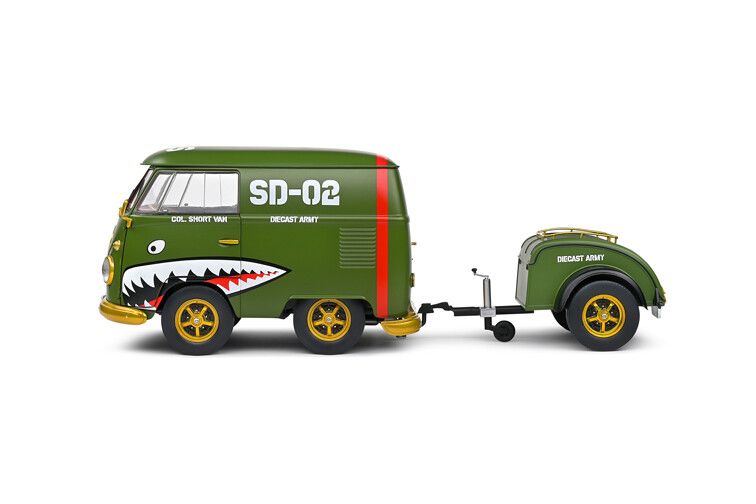 VW T1 Kool Kombi + aanhanger '50, groen 1:18
