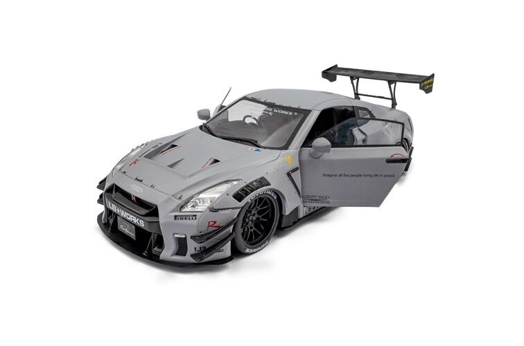 Nissan GT-R (R35) W/ Liberty Walk Body Kit 2 fig. '24, grijs 1:18