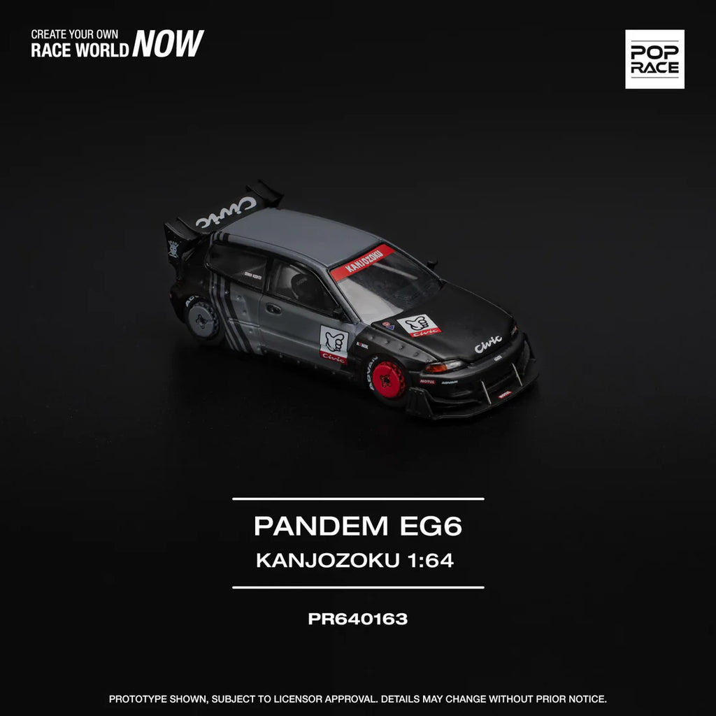 Pop Race - Pandem Civic EG6 *Kanjozoku*, black/gray/red 1:64