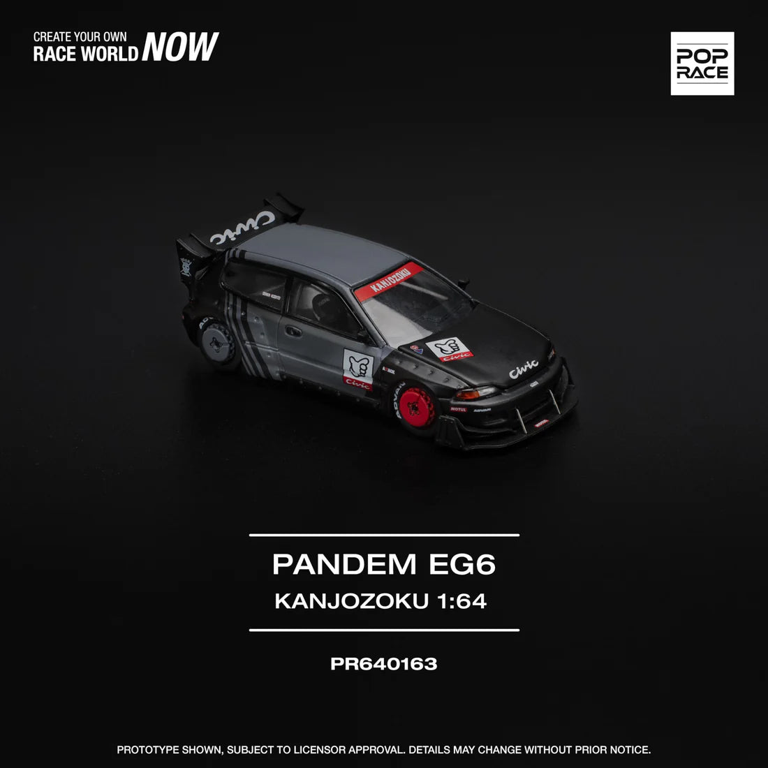 Pop Race - Pandem Civic EG6 *Kanjozoku*, black/gray/red 1:64