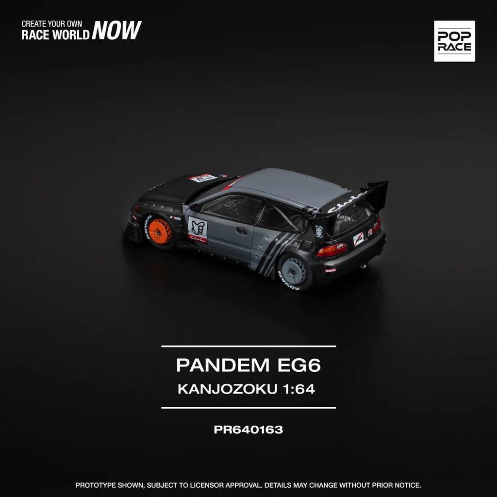 Pop Race - Pandem Civic EG6 *Kanjozoku*, black/gray/red 1:64
