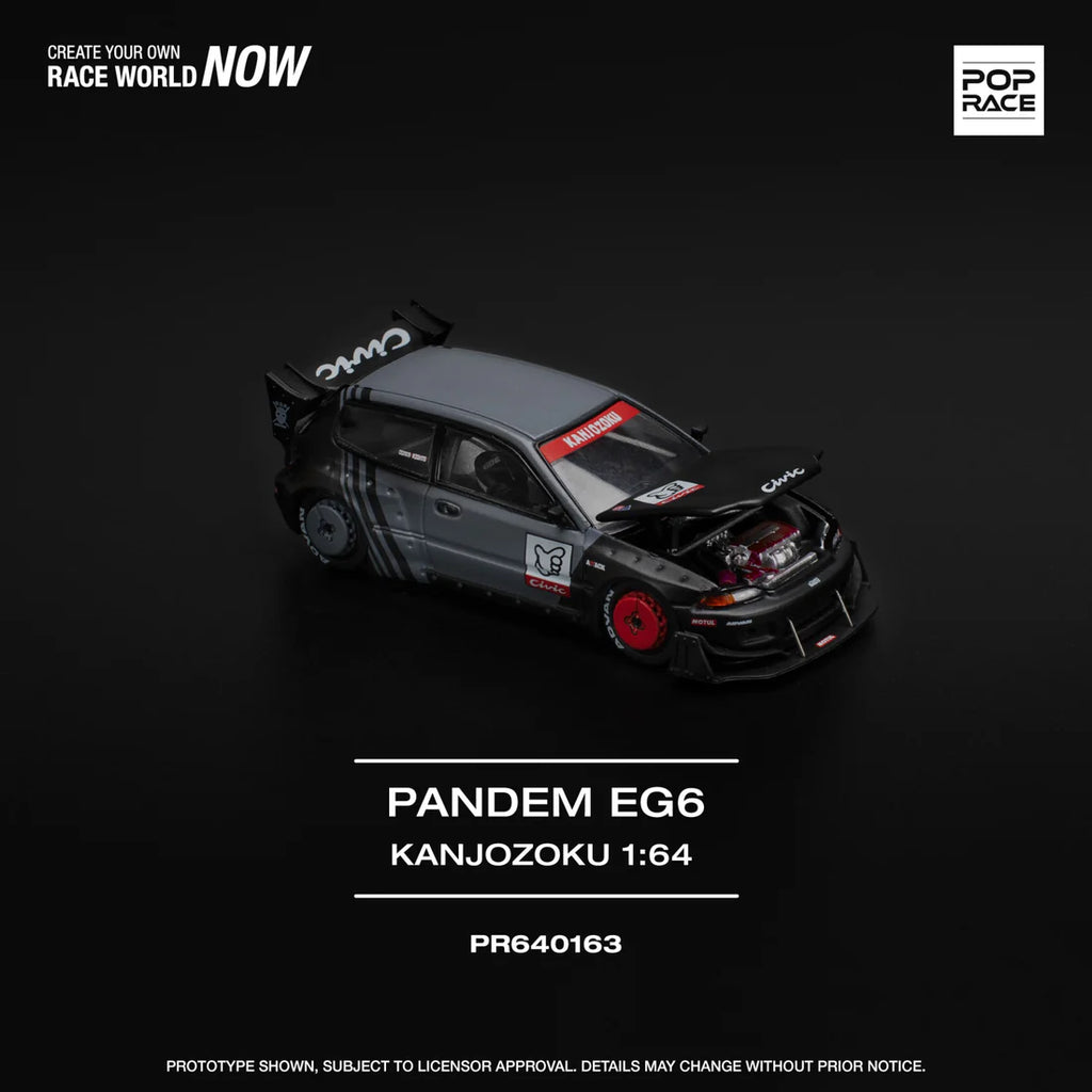 Pop Race - Pandem Civic EG6 *Kanjozoku*, black/gray/red 1:64