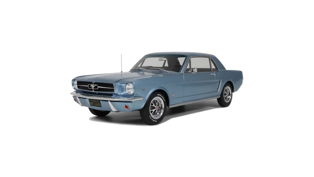 FORD MUSTANG V8 HARDTOP SILVER BLUE PONY 1965 1:12