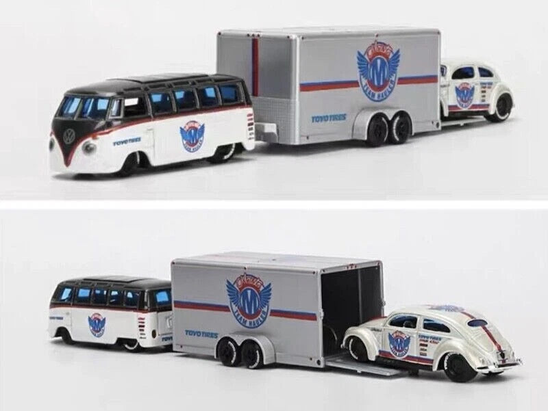 Volkswagen Van & Beetle Set met Aanhanger - Maisto, 1:64